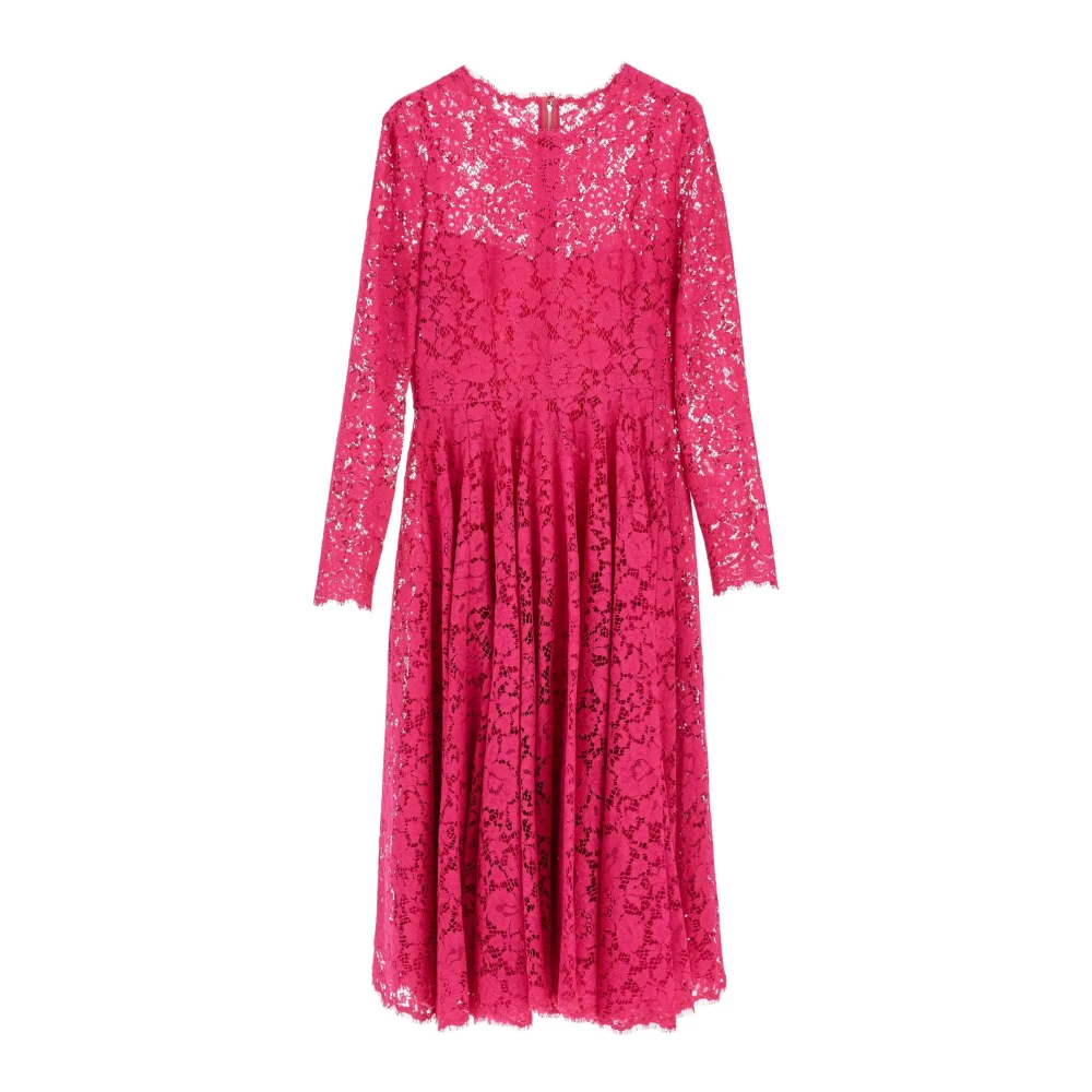 Dolce & Gabbana Elegante Bloemen Kant Midi Jurk Pink Dames