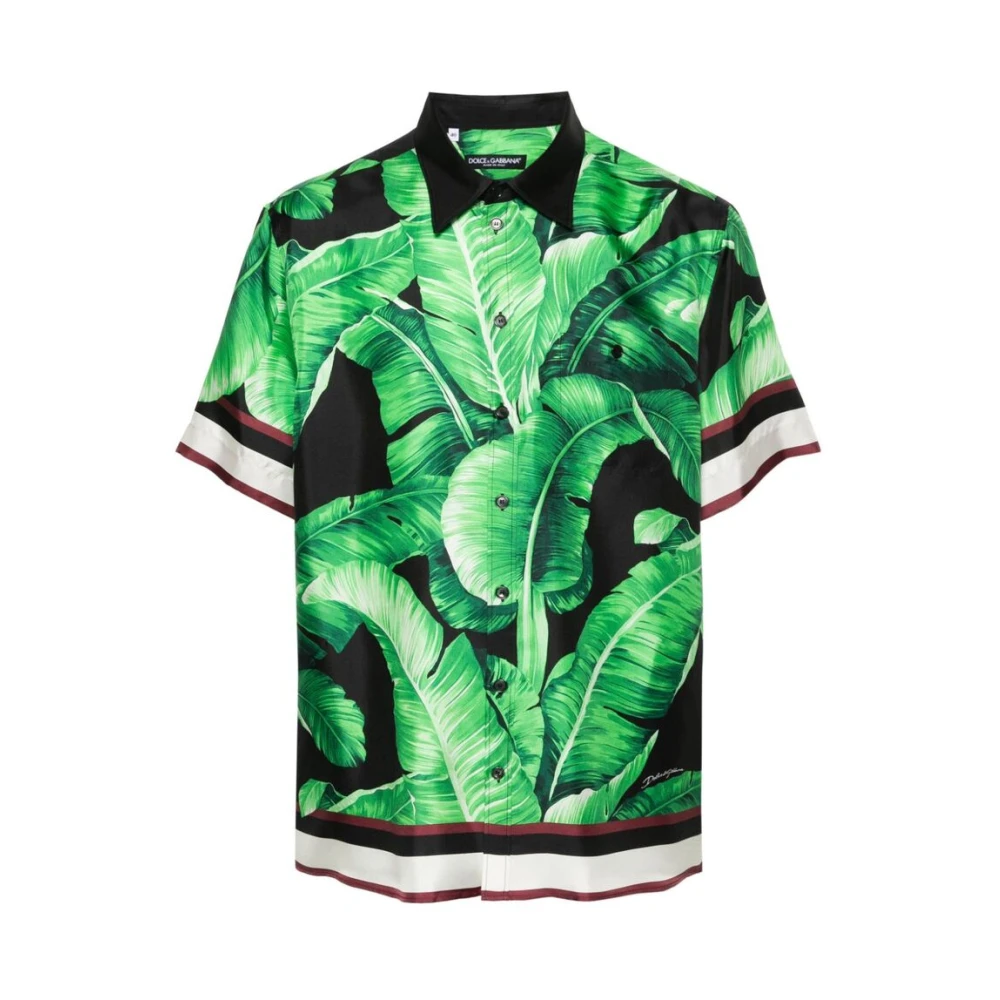 Dolce & Gabbana Zijden Twill Weefsel Overhemd met Contrasterende Kraag Green Heren
