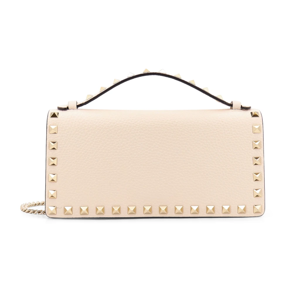 Valentino Garavani Studded Leren Portemonnee Tas Beige Dames