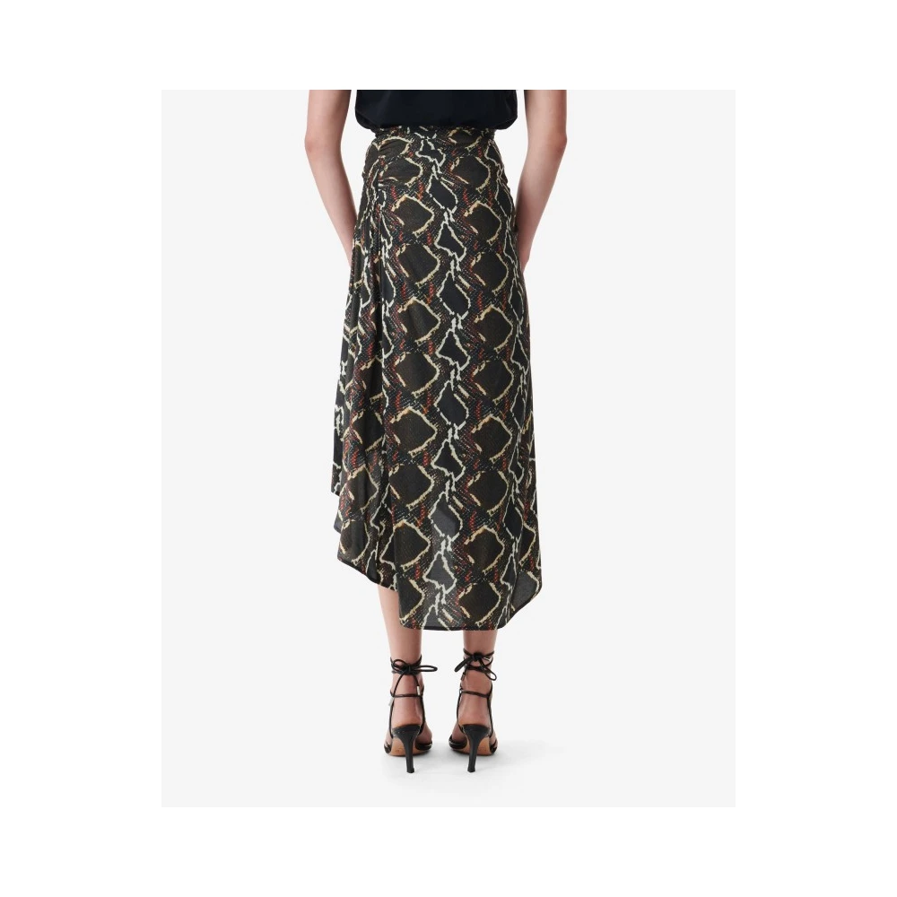 IRO Python Print Zijden Midi Rok Brown Dames
