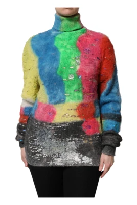 Multifärgad Mohair Turtleneck Pullover Sweater