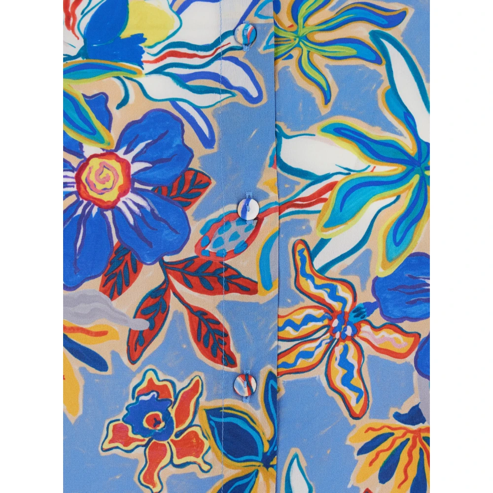 Momoni Bloemenprint Zijden Overhemd Lichtblauw Multicolor Dames