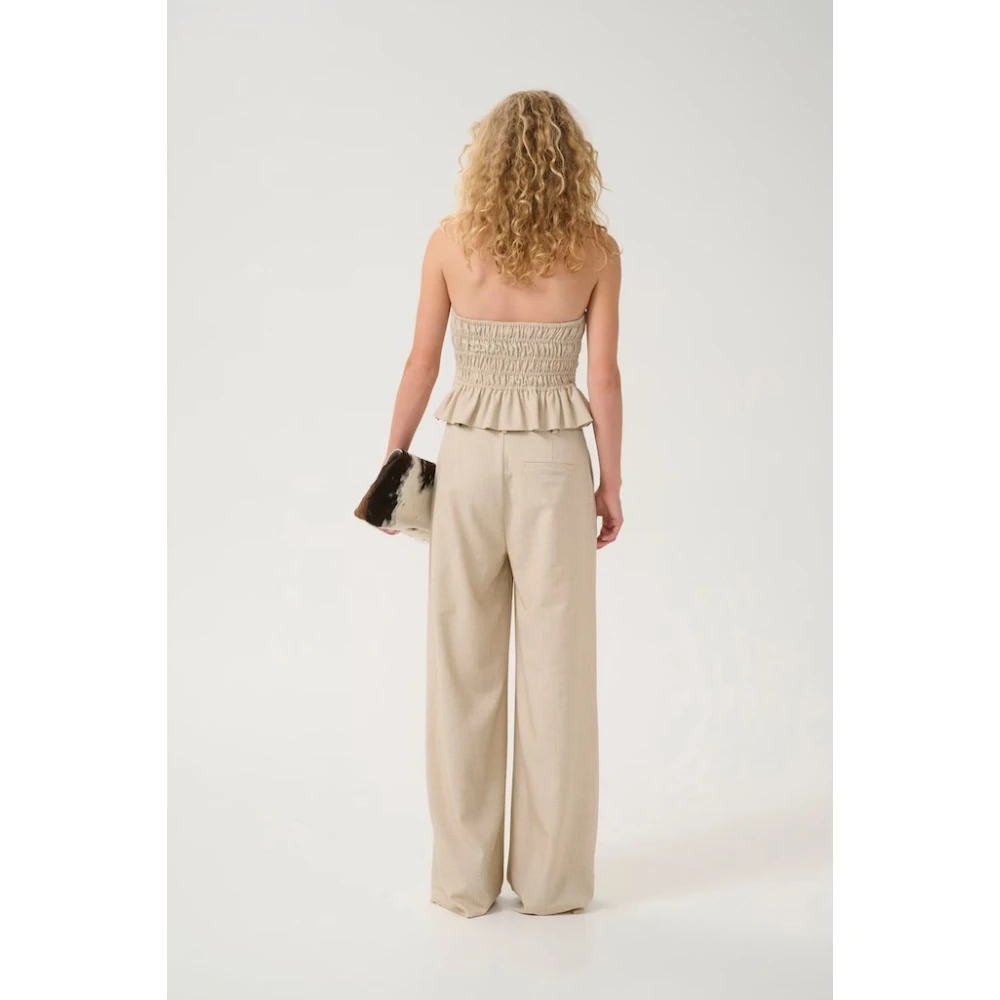 Gestuz Zwarte Wijde Pijp Broek met Zakken Beige Dames