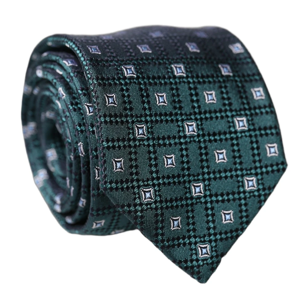 Dolce & Gabbana Men's Green Ties, One Size, Patterned Silk Adjustable Necktie
