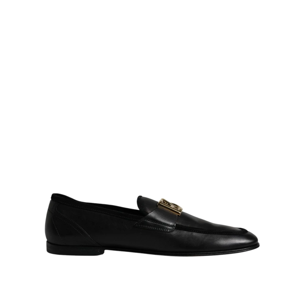 Dolce & Gabbana Svart Läder Logo Loafers Skor Black, Herr