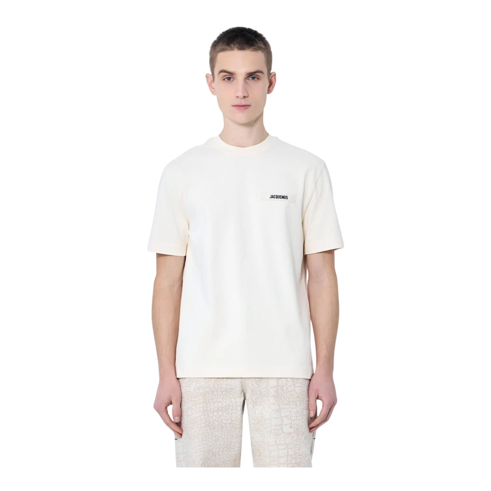 Jacquemus Katoen Logo Patch Crewneck T-Shirt Beige Heren