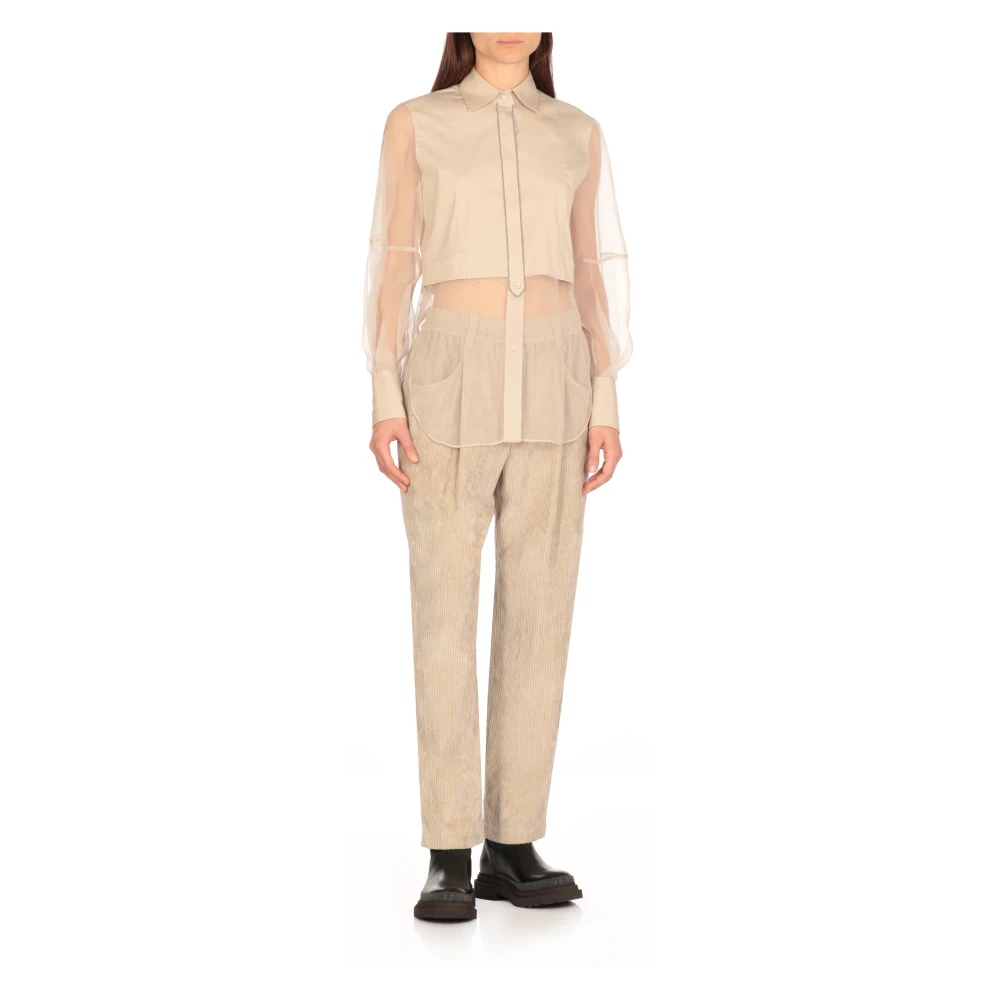 BRUNELLO CUCINELLI Ivoor Katoenen Shirt met Kraag en Lange Mouwen Beige Dames