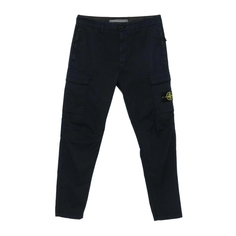 Stone Island Blue Slim-Fit Trousers, Male, W32, Cargo Trousers With Signature Compass Badge