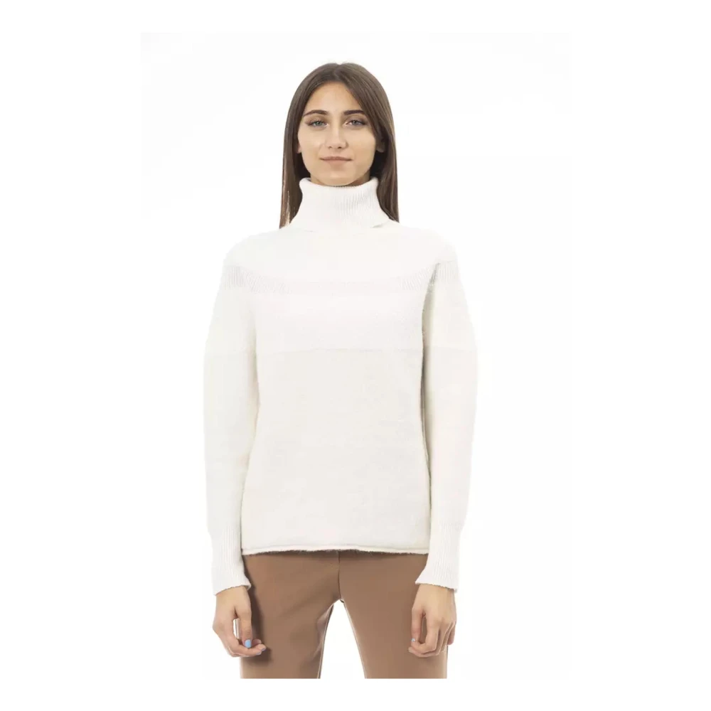 Alpha Studio Witte Wollen Turtleneck Sweater White Dames