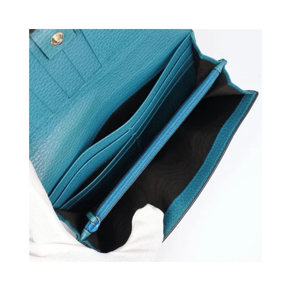 Gucci Vintage Blauwe Interlocking G Leren Portemonnee Blue Dames