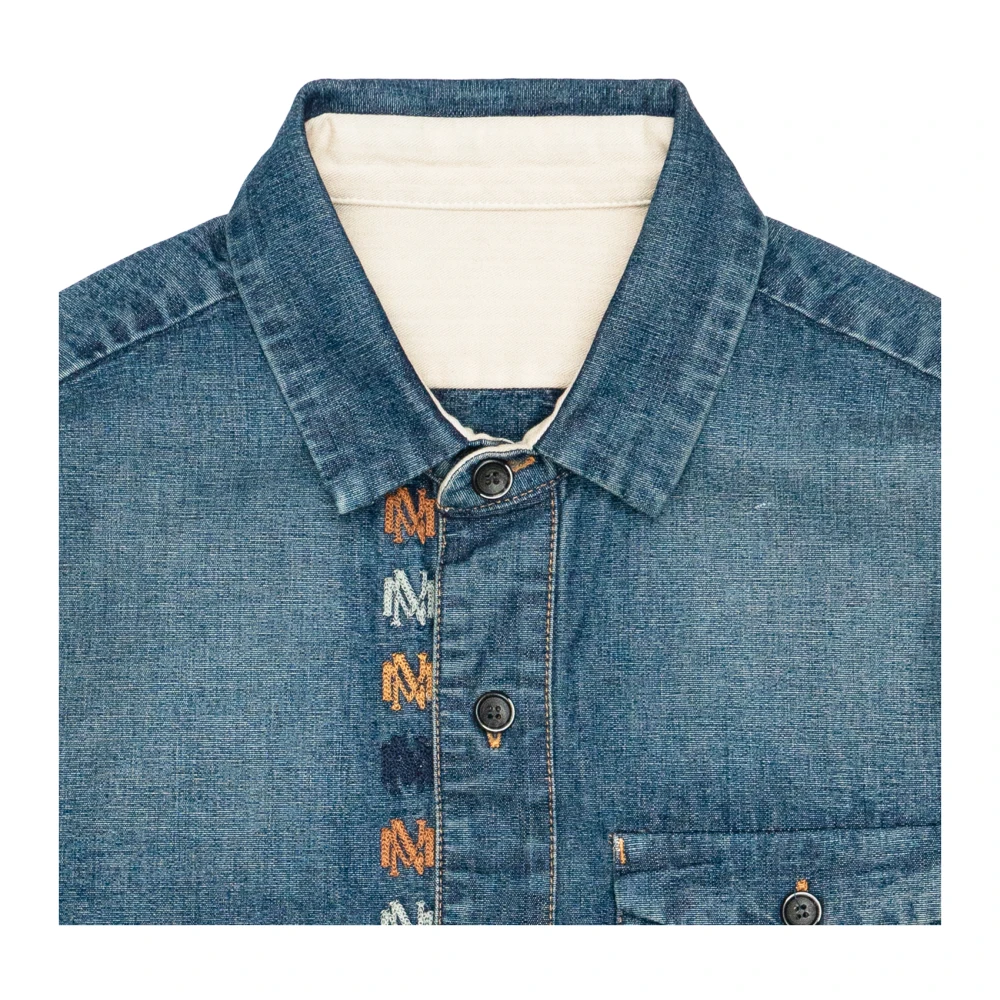 Nine In The Morning Denim regular fit overhemd met borduurwerk Blue Heren