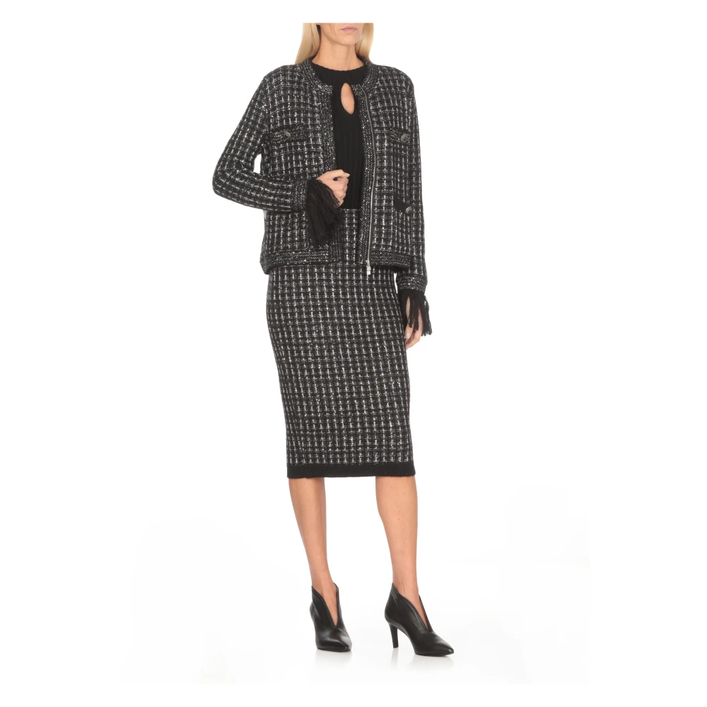 D.Exterior Zwarte Wollen Blend Franje Jas Black Dames
