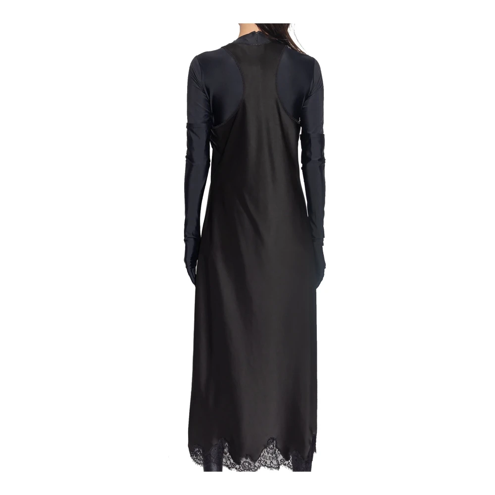 Balenciaga Satin Strappy Midi Jurk Kantafwerking Black Dames