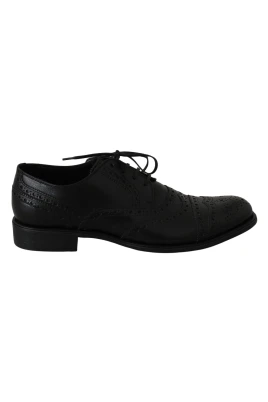 Elegant Svart Lder Derby Wingtip Skor