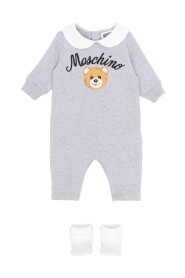 Grå Bomullsfleece Barnklänning med Teddybjörnsmönster