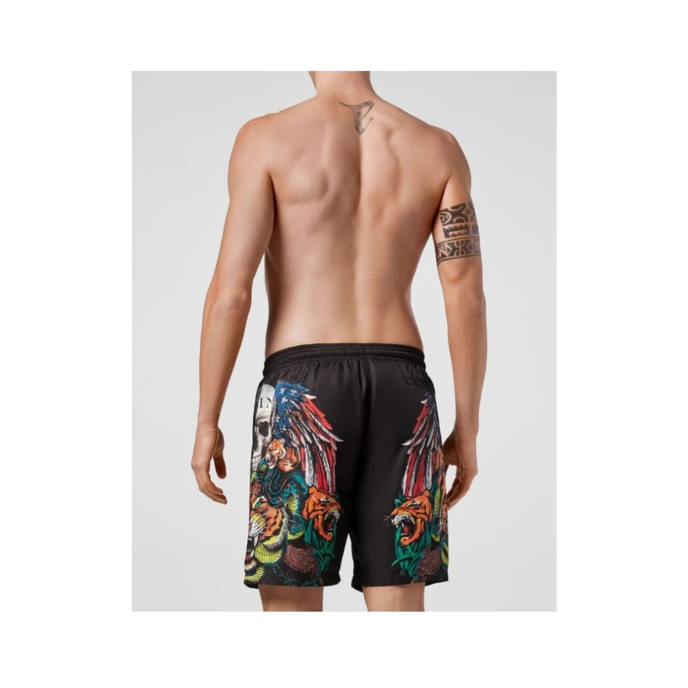 Philipp Plein Zwarte Heren Strand Shorts met Print Multicolor Heren