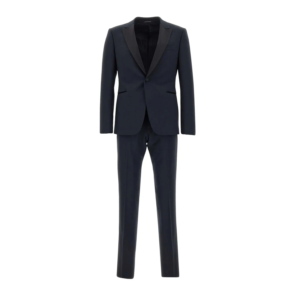 Emporio Armani Blauwe Wol Satijnen Afwerking Jurk Blue Heren