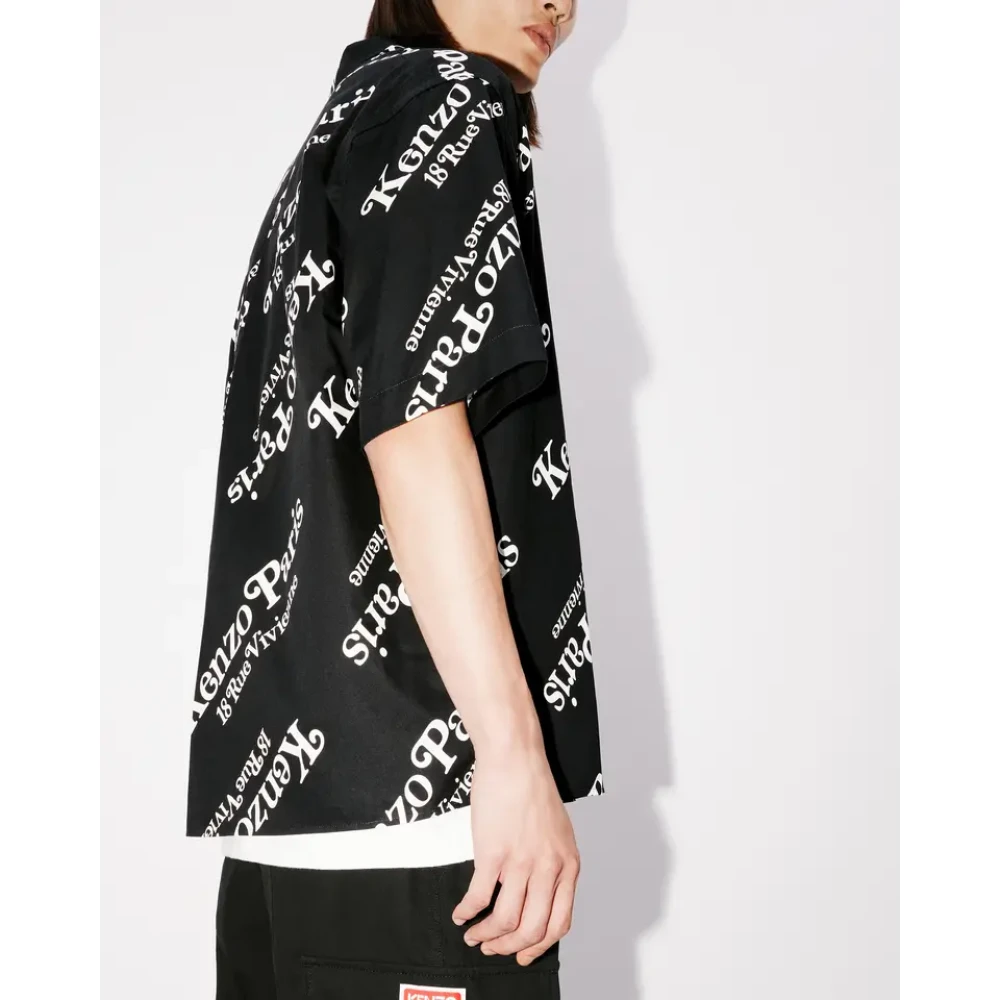 Kenzo Zwarte Hawaïaanse overhemd met origineel monogram Black Heren