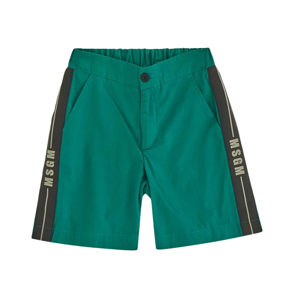 Green Cotton Logo-Tape Elasticated Shorts - Msgm - Modalova