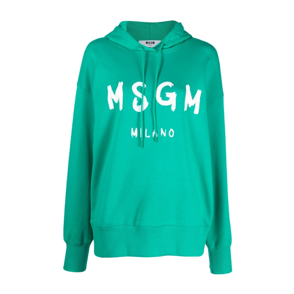 Msgm Groene Logo-Print Katoenen Hoodie Green Dames