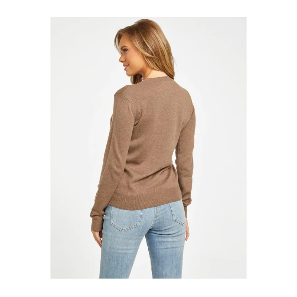 Guess Logo Geborduurde Trui Bruin Brown Dames