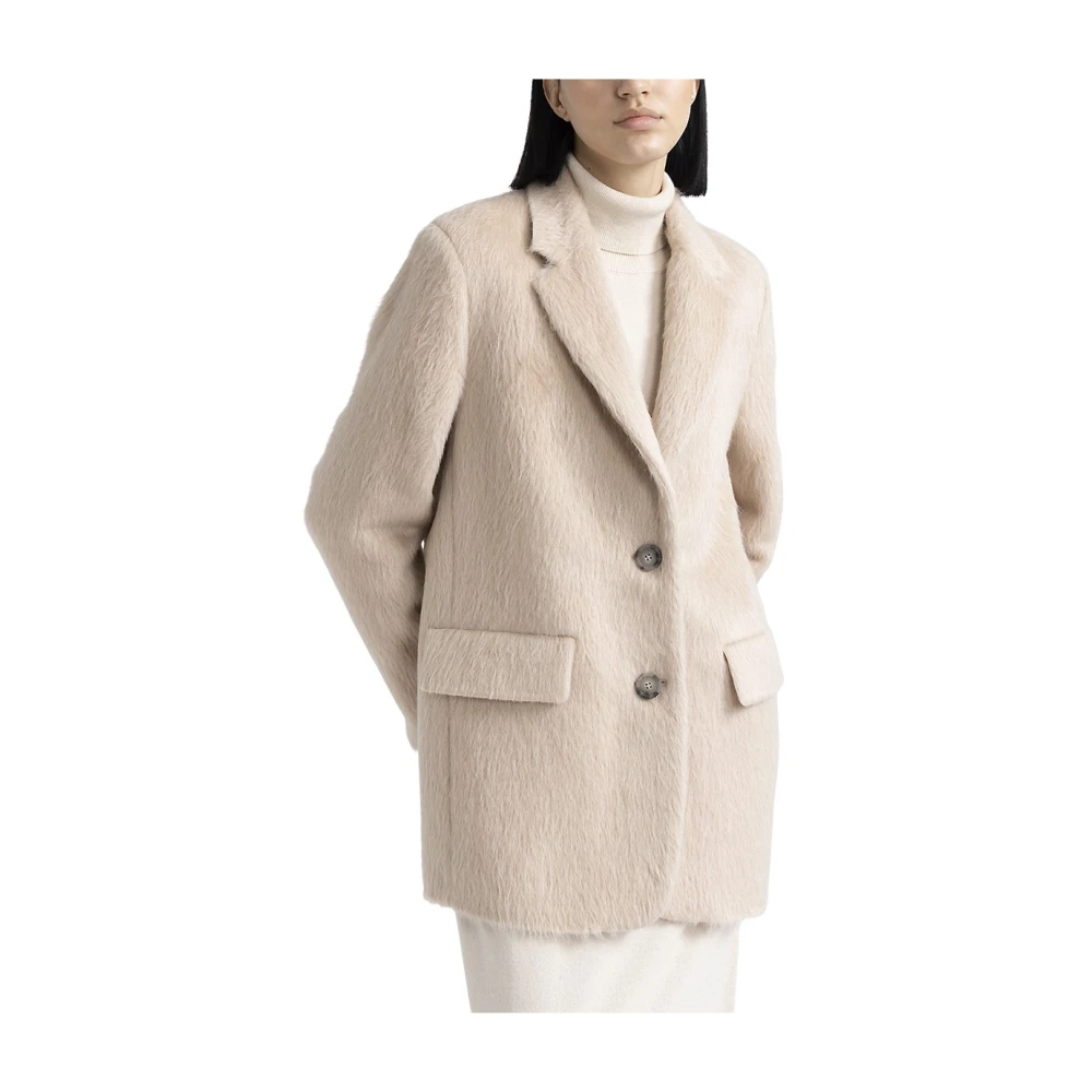 PESERICO Lange alpaca- en wollen jas Brown Dames