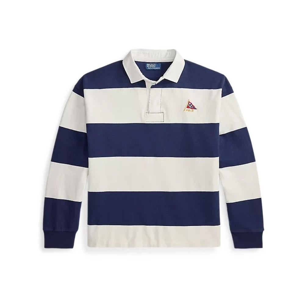 Polo Ralph Lauren , Polo Shirts, Male, Blue, M, Big Fit Striped Jersey Rugby Shirt