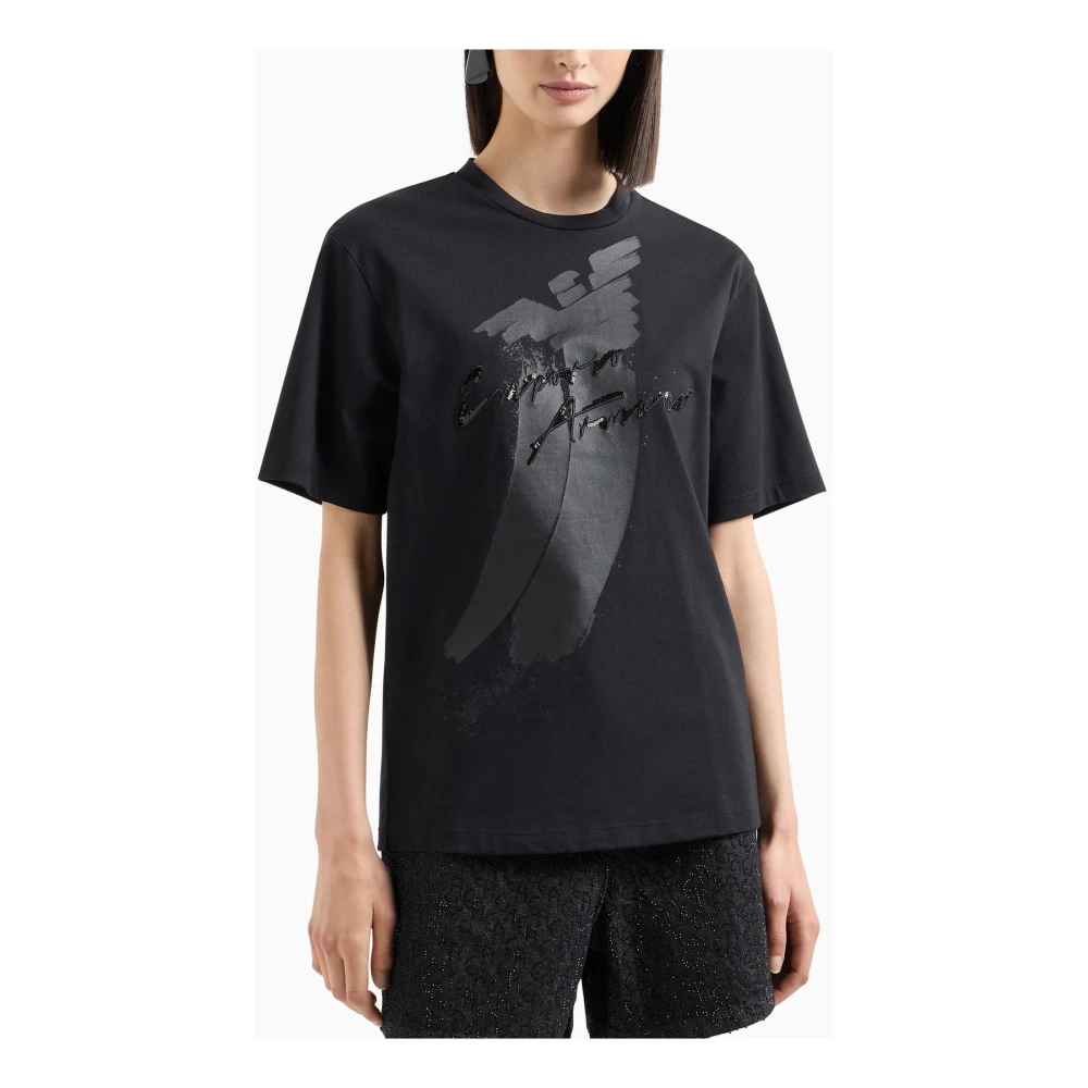 Emporio Armani Zwart T-shirt met Logo Print Black Dames