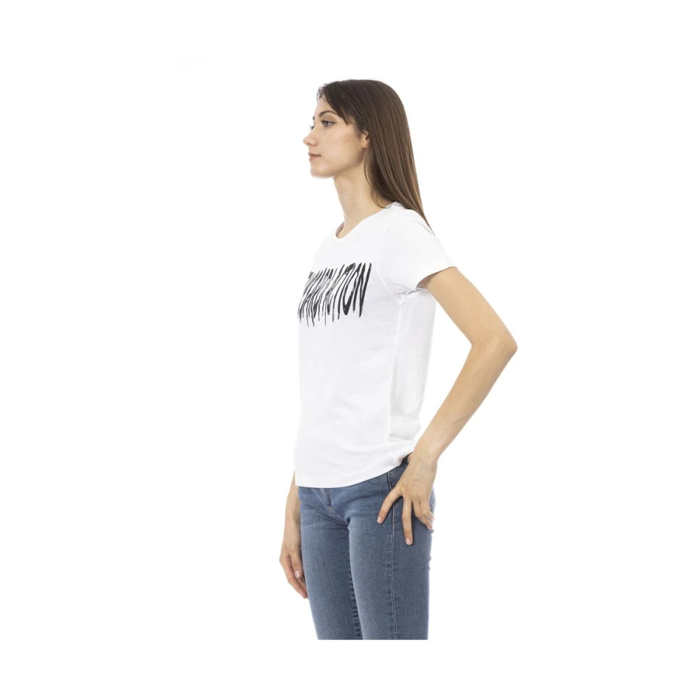 Trussardi Wit Katoenen T-shirt met Korte Mouwen en Voorkant Print White Dames