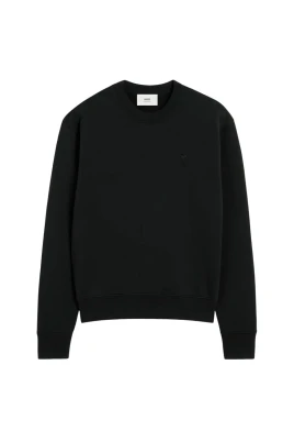 Svartmelerad Sweatshirt i Loopback-bomullsfleece