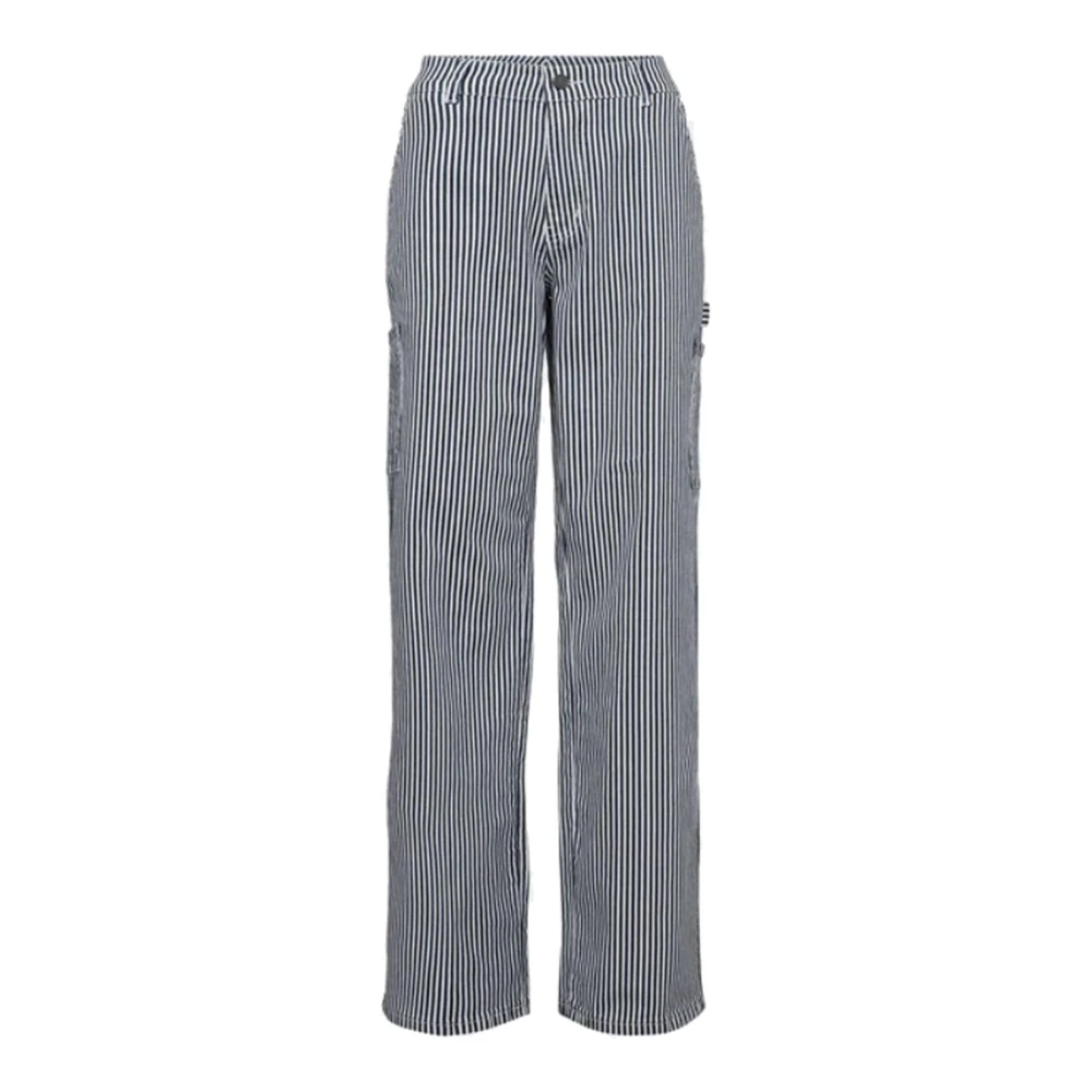 Sofie Schnoor Blue Straight Trousers, Female, L, Dark Stripe Cargo Trousers