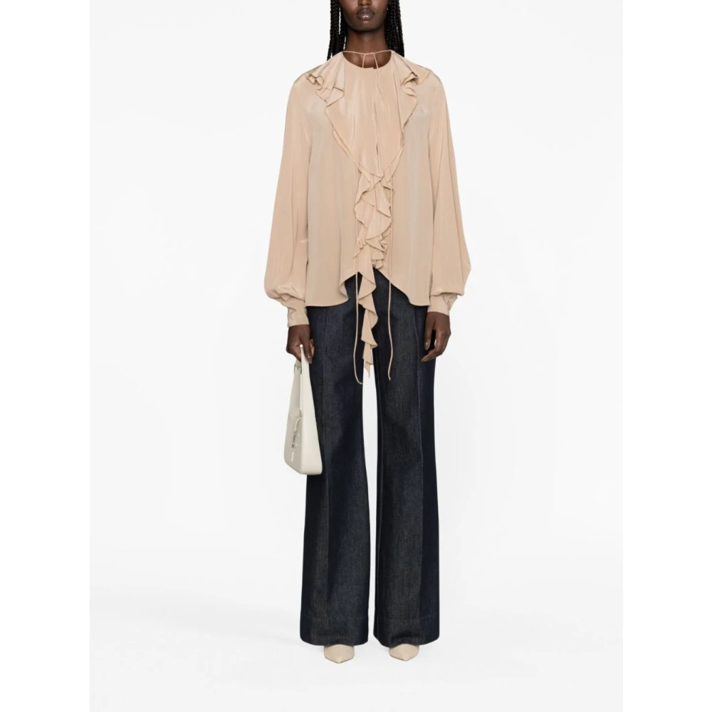 Victoria Beckham Zijden Ruffle Sand Shirt Beige Dames
