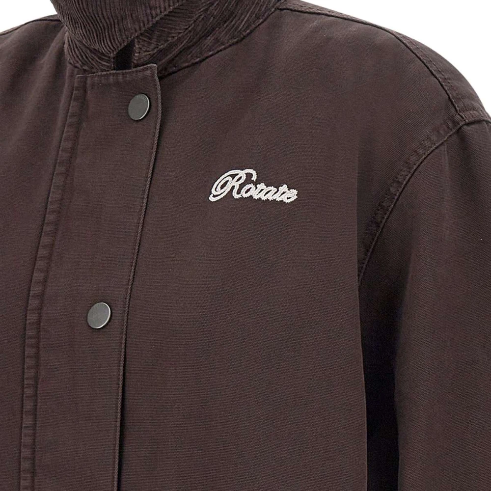 Rotate Birger Christensen Bruine Katoenen Parka met Corduroy Kraag Brown Dames