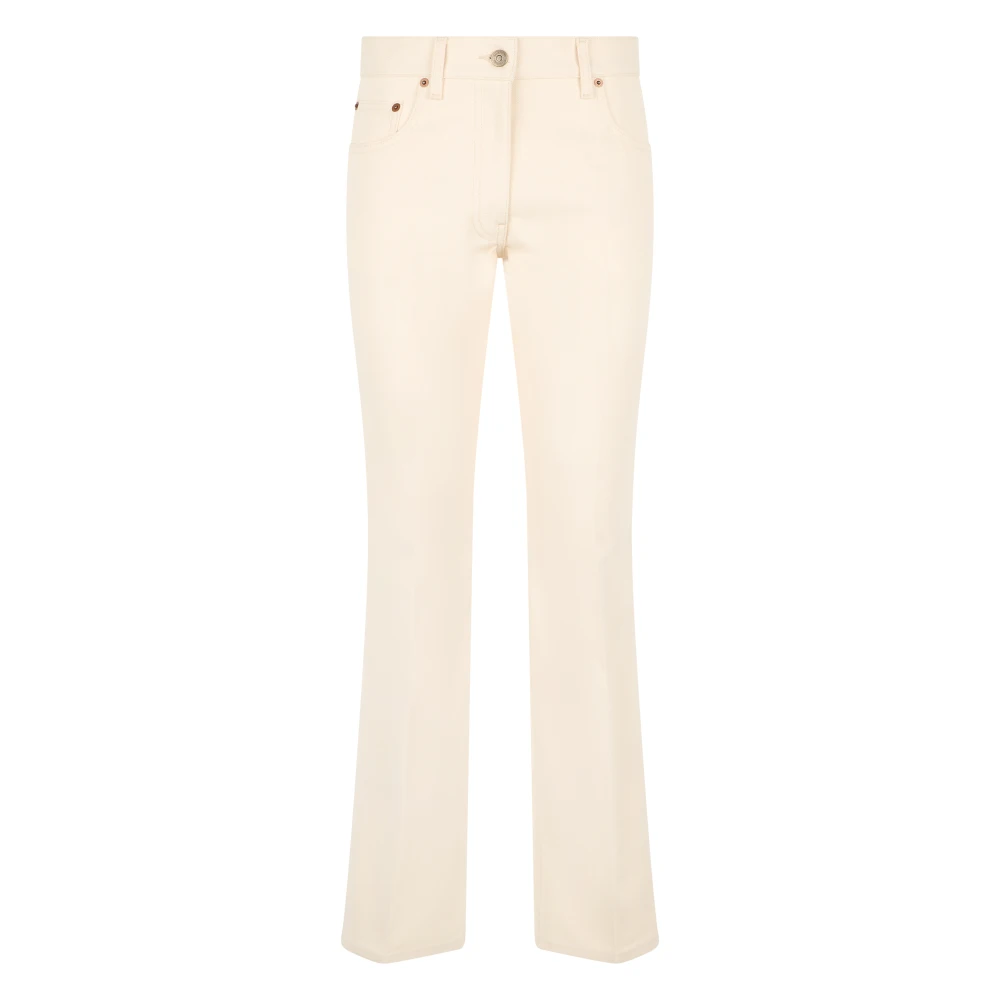 Valentino Garavani Women's Beige Flared Cotton Trousers - Flare Jeans - W26 - Jeans