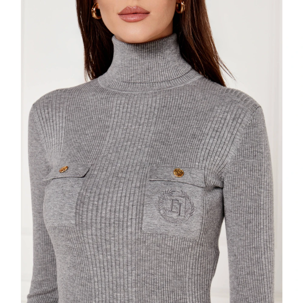 Elisabetta Franchi Midi gebreide wollen jurk met logo Gray Dames