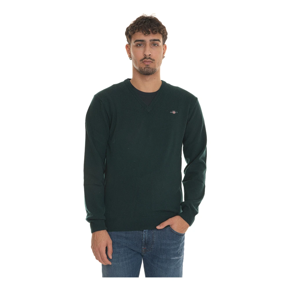 Gant V-hals trui extra fijne lamswol Green Heren