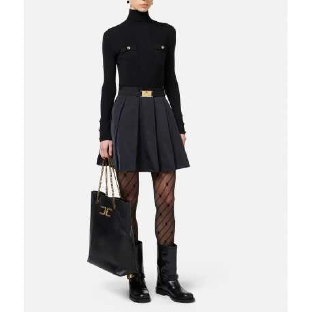 Elisabetta Franchi Zwarte Geribbelde Coltrui Gebreide Jurk Black Dames
