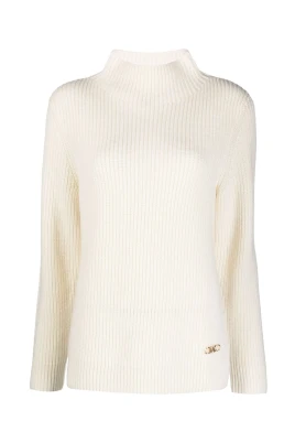 Beige Ulltröja med Tratt Hals
