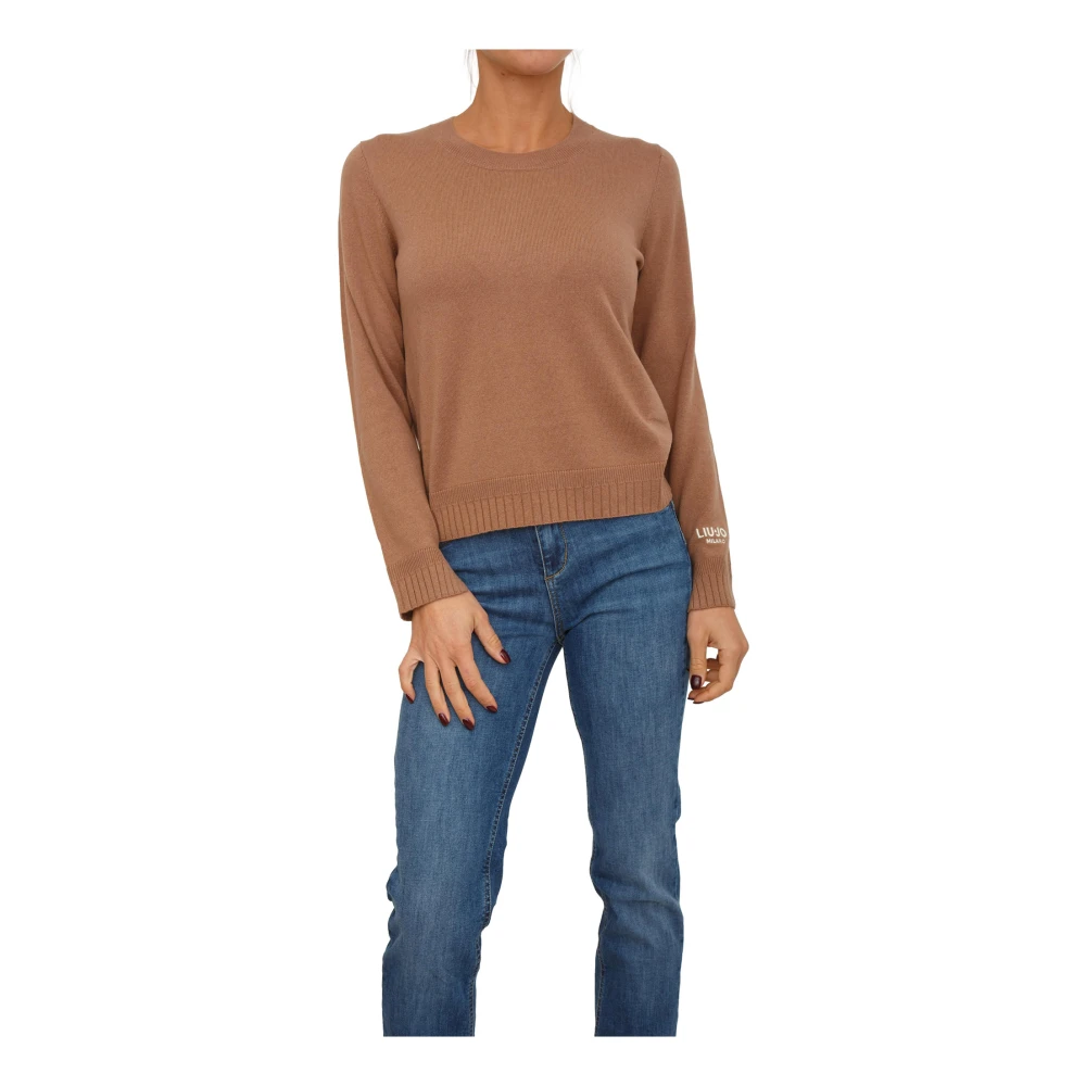 Liu Jo Women's Brown Round-Neck Knitwear, S, Round-Neck Jumper