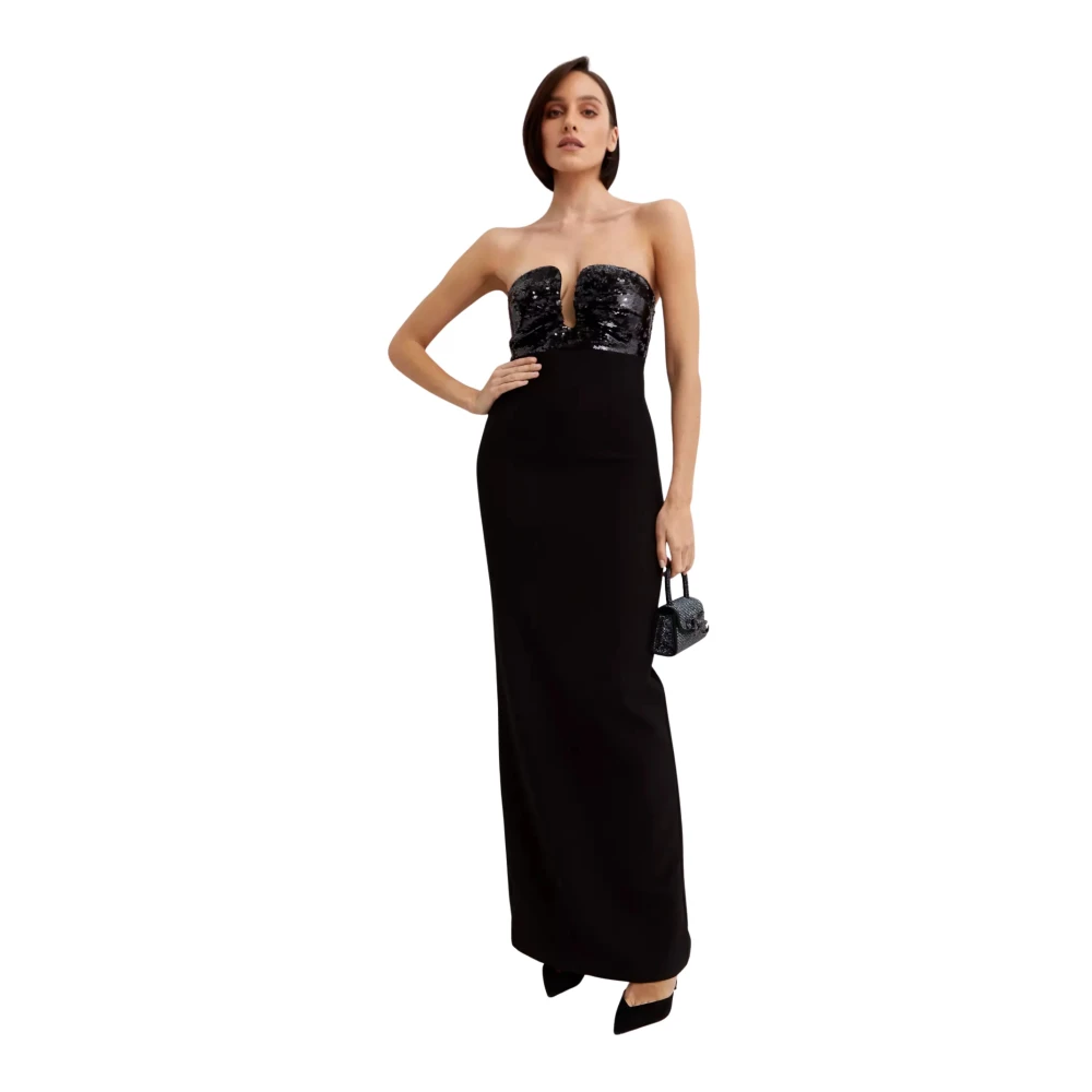 Roland Mouret Zwarte Maxi Jurk met Pailletten Black Dames