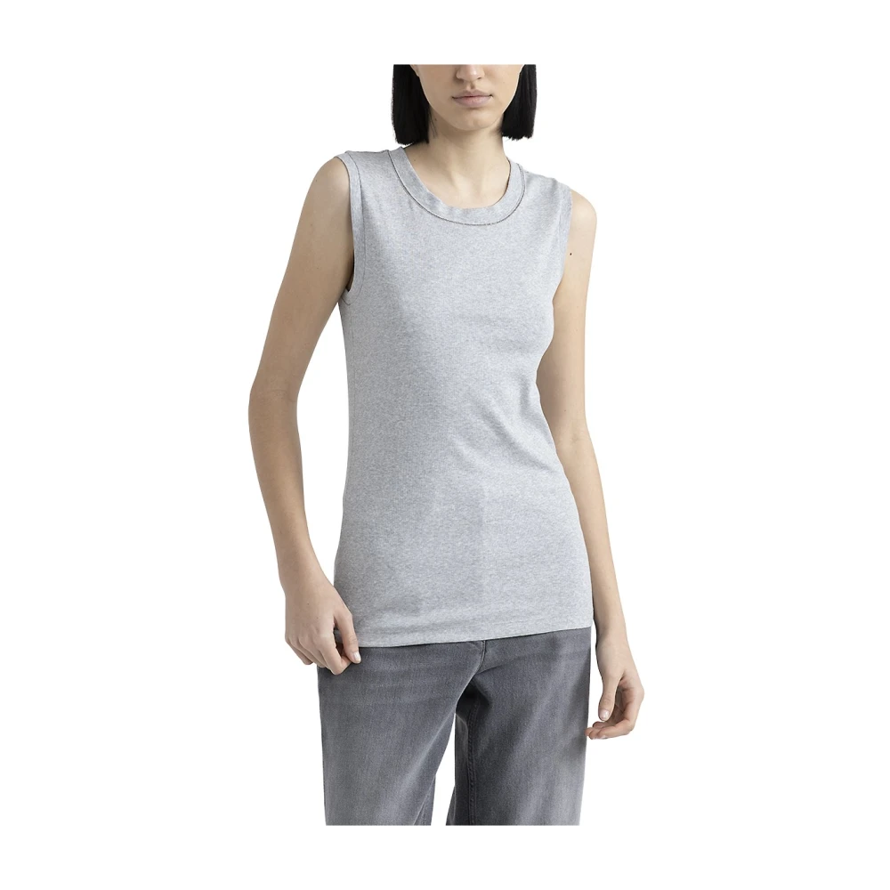 PESERICO Stretch jersey top met Punto Luce afwerking Gray Dames