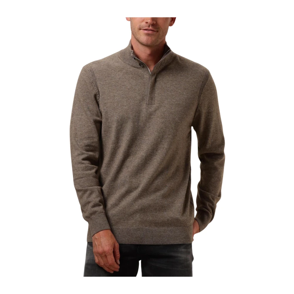 Profuomo Casual Half Zip Button Pullover Sweater Brown Heren