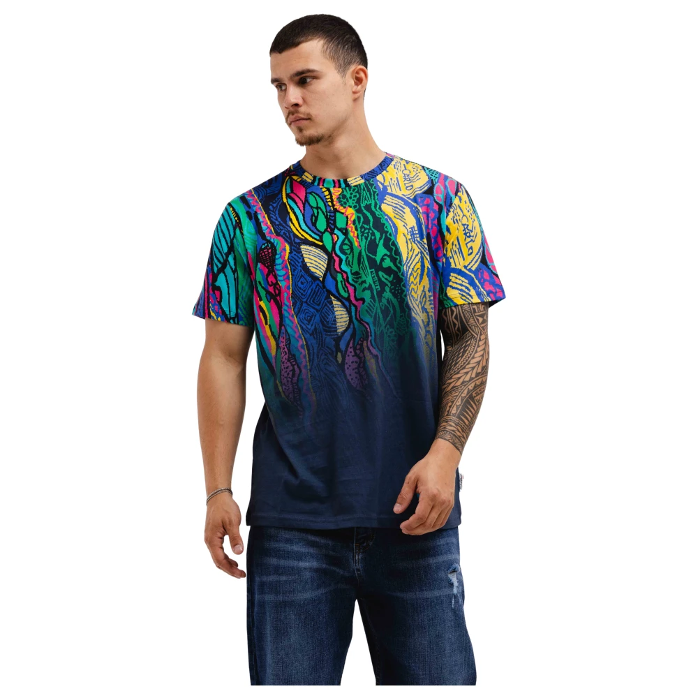 Carlo colucci Heren T-shirt Groen Blauw Geel Multicolor Heren