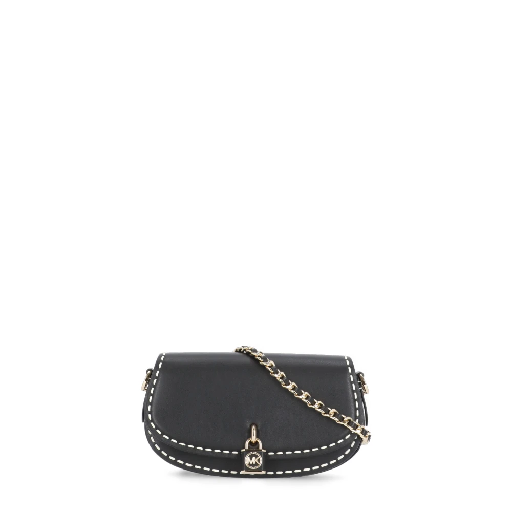 Michael Kors Zwarte leren schoudertas met kettingriem Black Dames