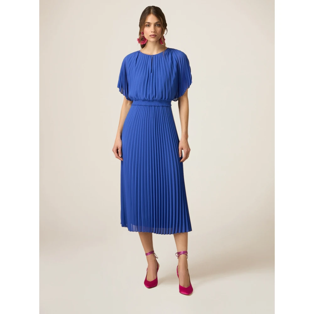 Oltre Geplooide Midi Jurk met Cut-Out Blue Dames