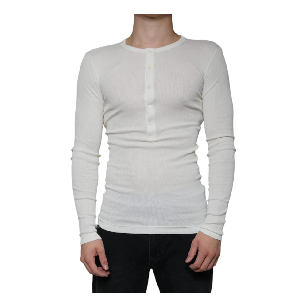 Dolce & Gabbana Witte Katoenen Henley Pullover Sweater White Heren