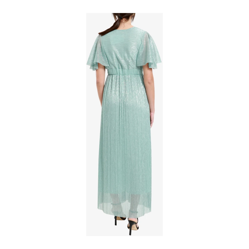 Kaos Lurex V-hals Jurk met Korte Mouwen Blue Dames