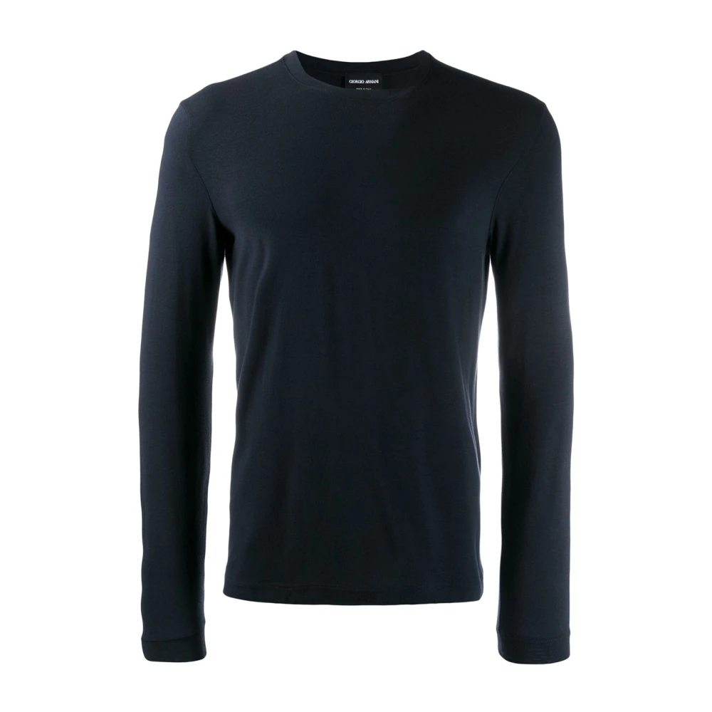 Giorgio Armani Men's Blue Cotton T-Shirt With Logo - Long Sleeve T-Shirts - 2XL - Tops