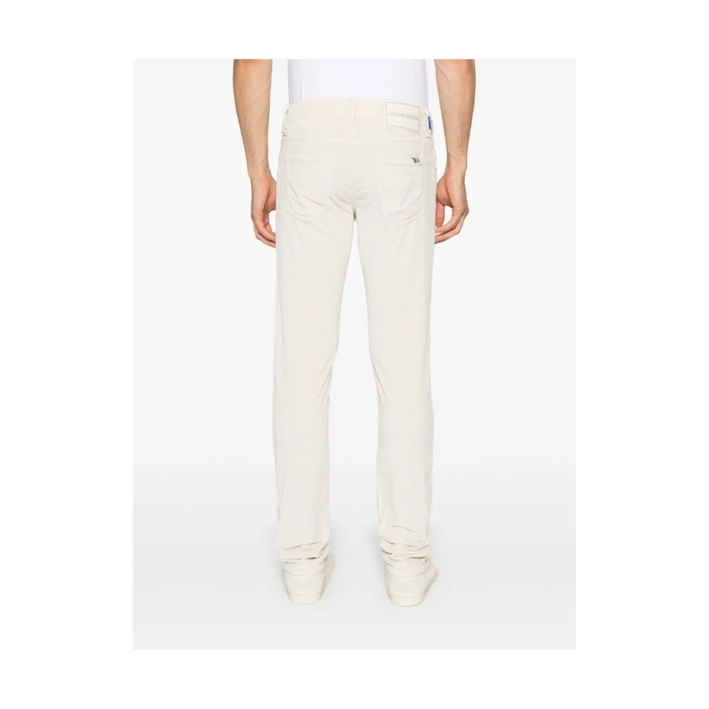 Jacob Cohën Roomwitte Corduroy Jeans Geborduurd Logo White Heren