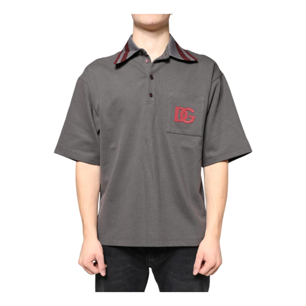 Dolce & Gabbana Grijze Geborduurde Polo T-shirt met Logo Gray Heren